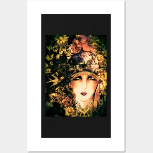 DARK NORTH FLORAL SPRING ART DECO FLAPPER COLLAGE POSTER PRINT Posters and Art